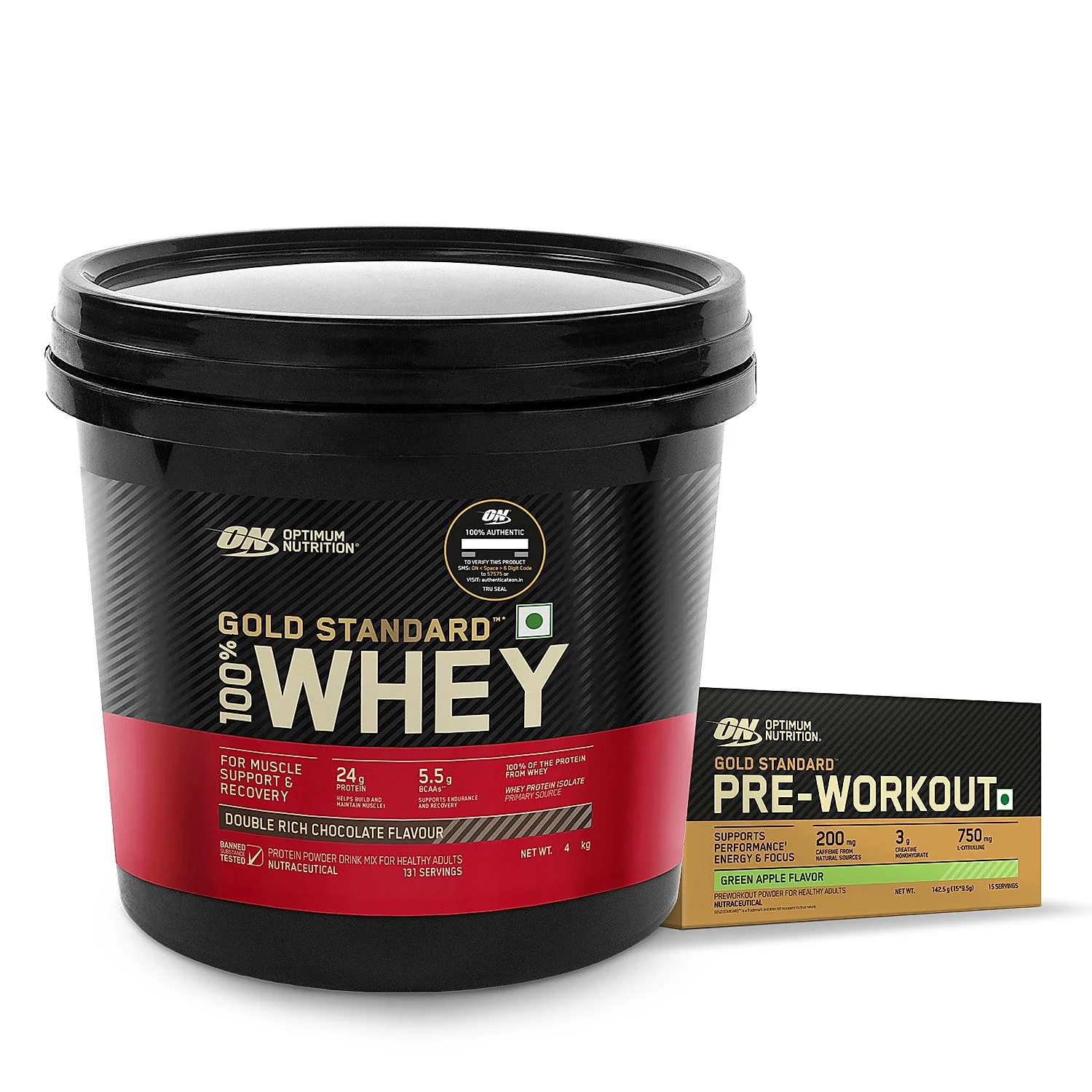 Gold Standard 100% Whey 4 KG Double Rich Chocolate + Pre Workout Green Apple - Image 3