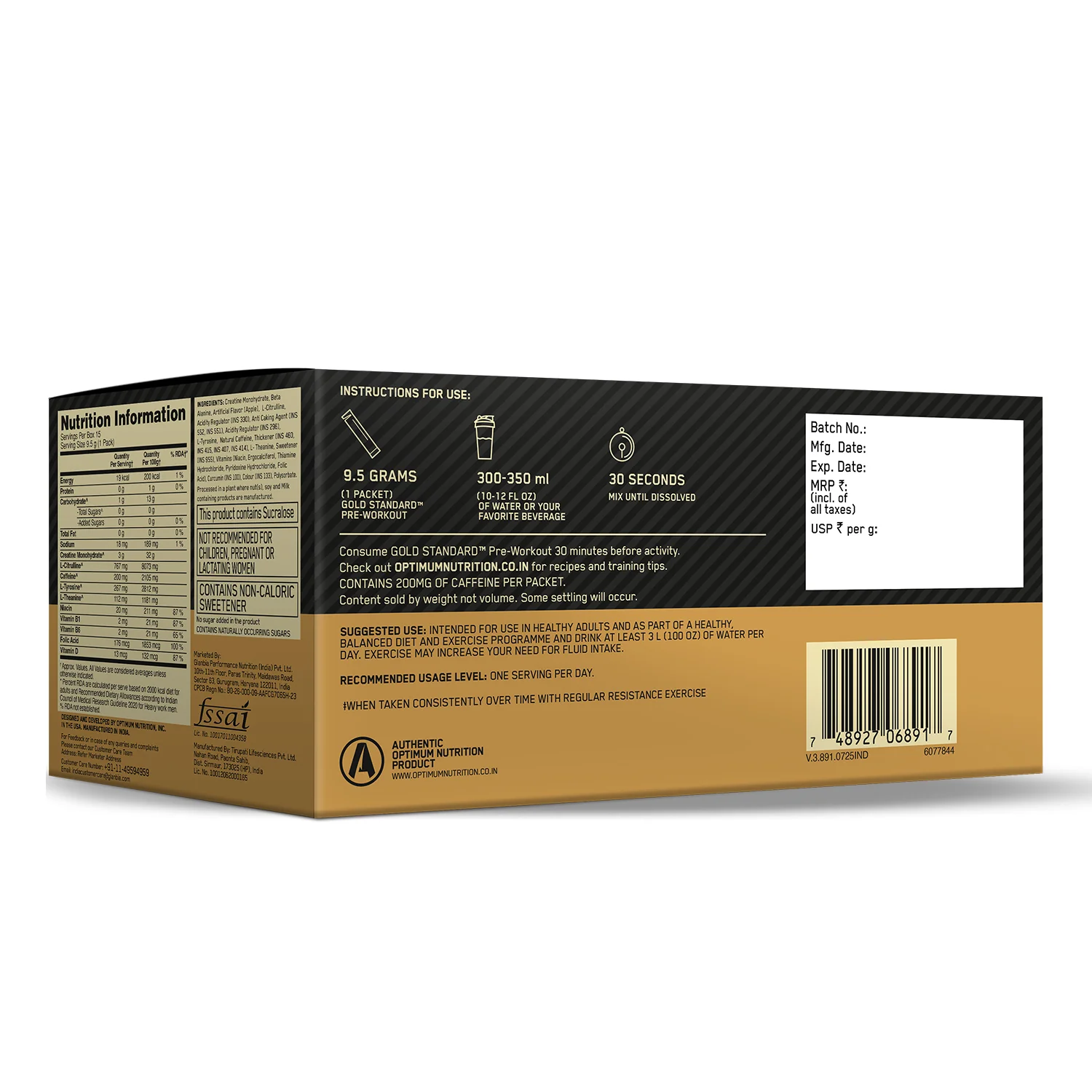 Optimum Nutrition (ON) Gold Standard Pre-Workout- 142.5g/15 single serve packs (Fruit Punch Flavor), For Energy, Focus, Power, Endurance & Performance and Optimum Nutrition Gold Standard Pre-Workout- 142.5g/15 single serve packs (Green Apple Flavor) - Image 20