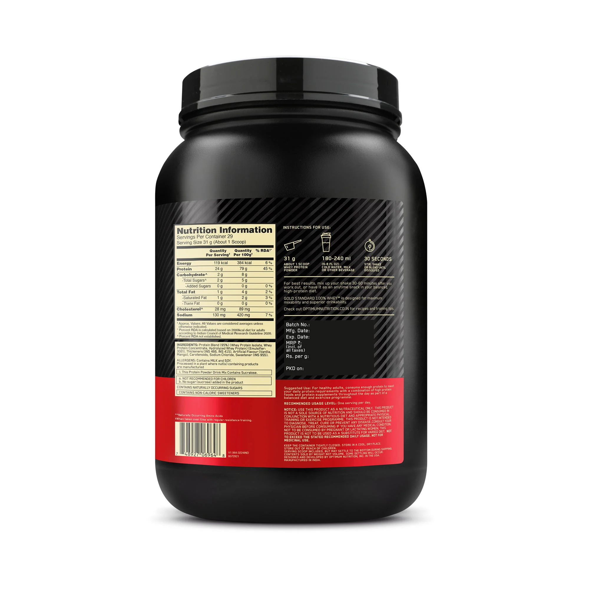 Limited Edition Optimum Nutrition (ON) Gold Standard 100% Whey Protein Powder 2 lb, 907g (Alphonso Mango) - Image 12