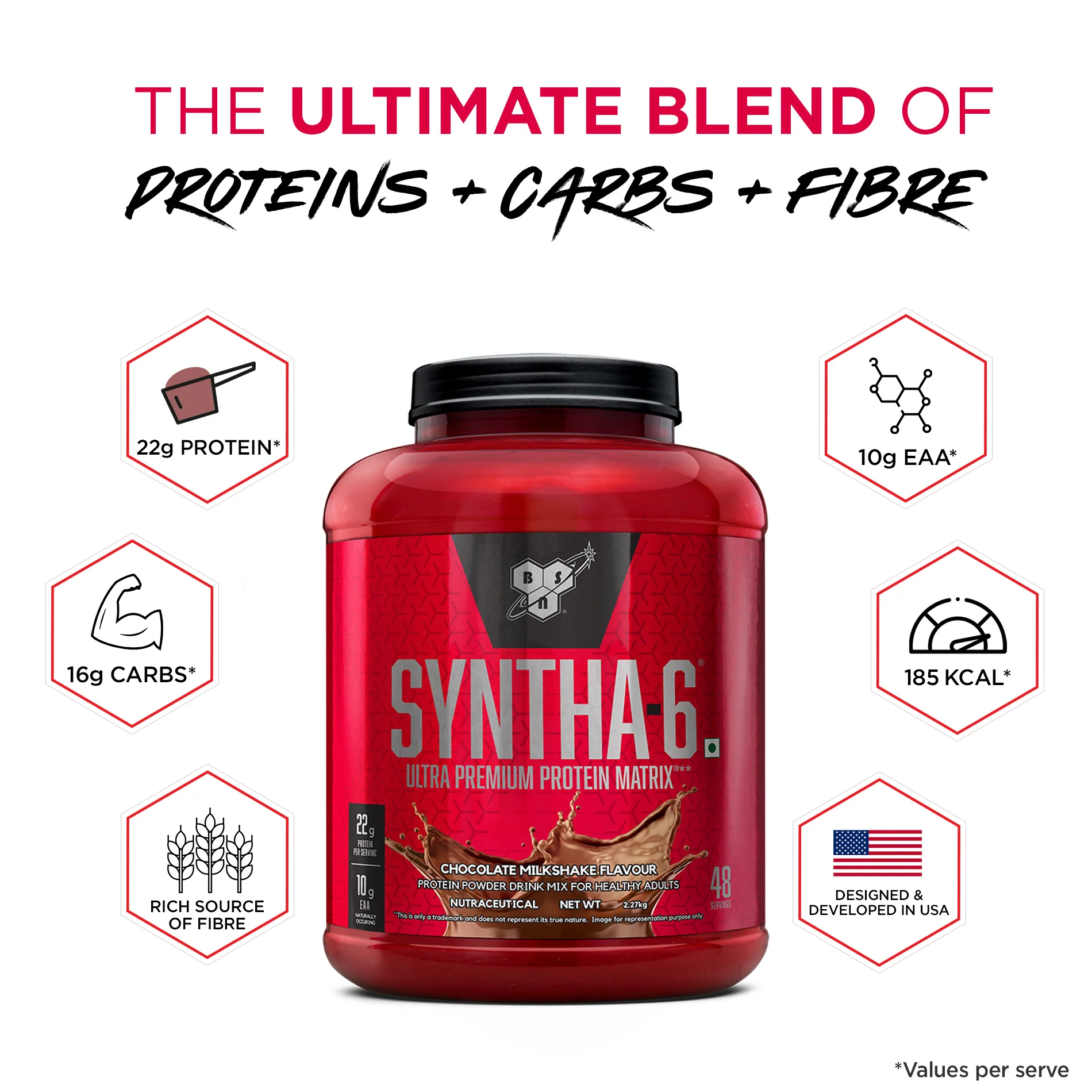 BSN Syntha 6 Protein Powder - 5 lbs, 2.27 kg (Chocolate Milkshake), Ultra Premium Protein Matrix (Whey Protein, Micellar Casein), for Muscle Recovery. - Image 8