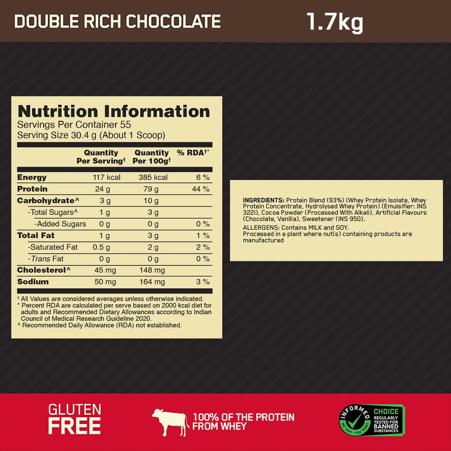 Gold Standard 100% Whey Protein Powder  Double Rich Chocolate 1.7 kg + Pre Workout Green Apple - Image 10