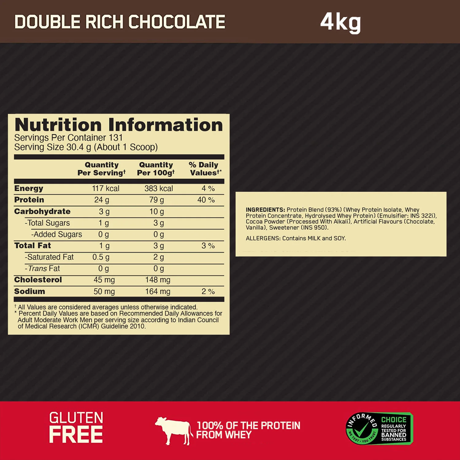 Gold Standard 100% Whey Protein Powder  Double Rich Chocolate  4 kg and Micronized Creatine Powder Unflavoured 100 g - Image 8