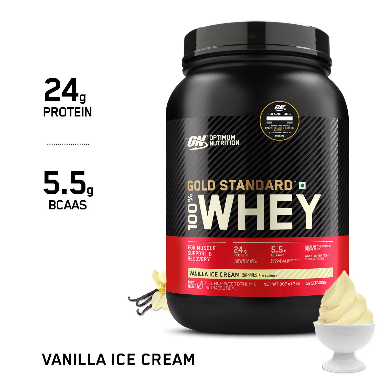 Gold Standard 100% Whey Protein Powder | Vanilla Ice Cream | 2 lbs - Image 6
