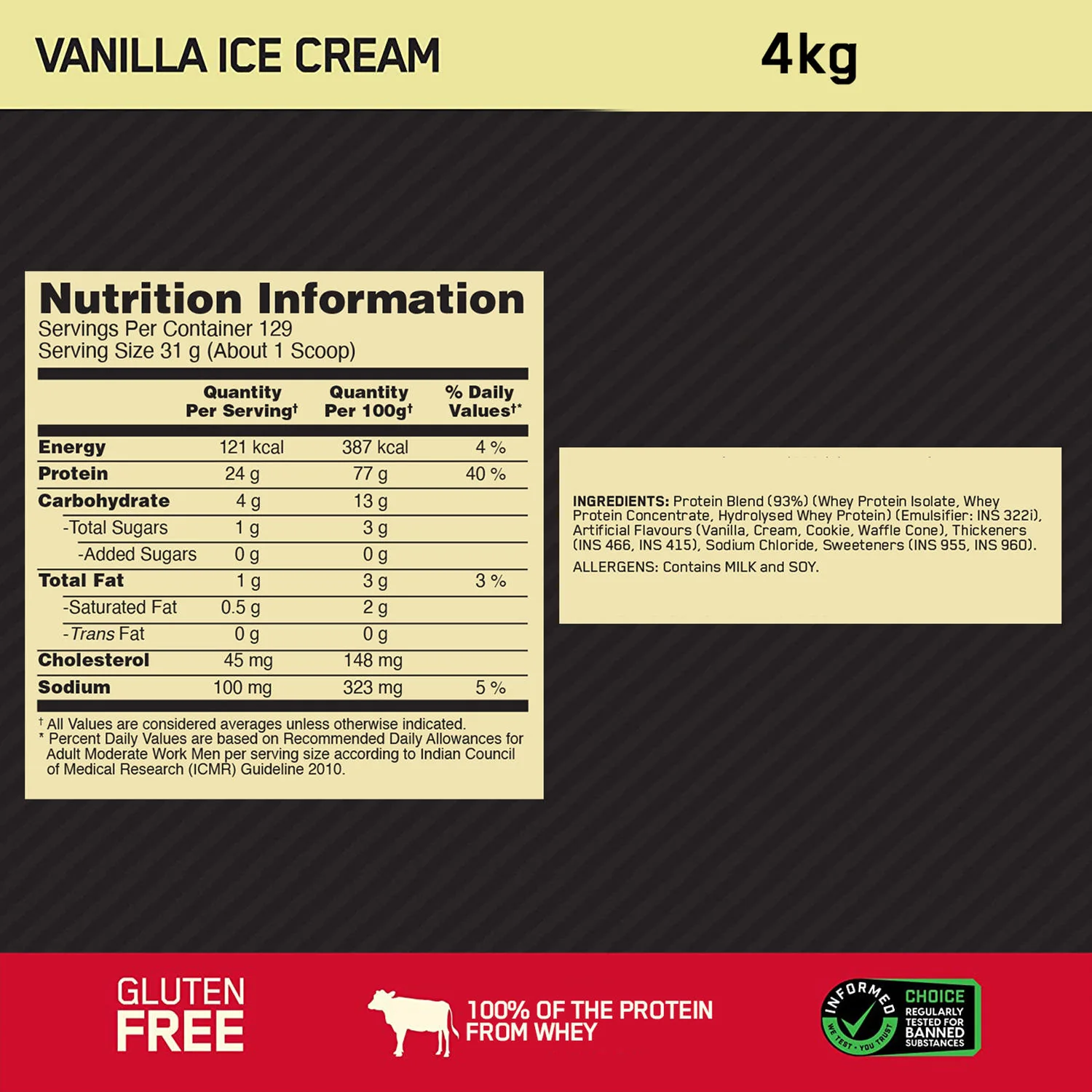 Gold Standard 100% Whey Protein Powder  Vanilla Ice Cream  4 kg and Micronized Creatine Powder  Unflavoured 100 g - Image 8