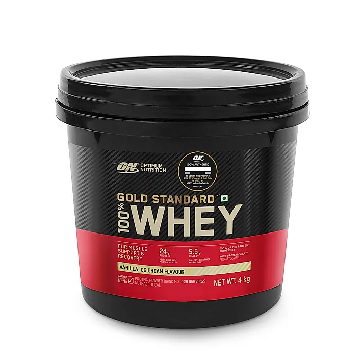 Gold Standard 100% Whey Protein Powder Vanilla Ice Cream 4 kg + Pre Workout Green Apple - Image 3