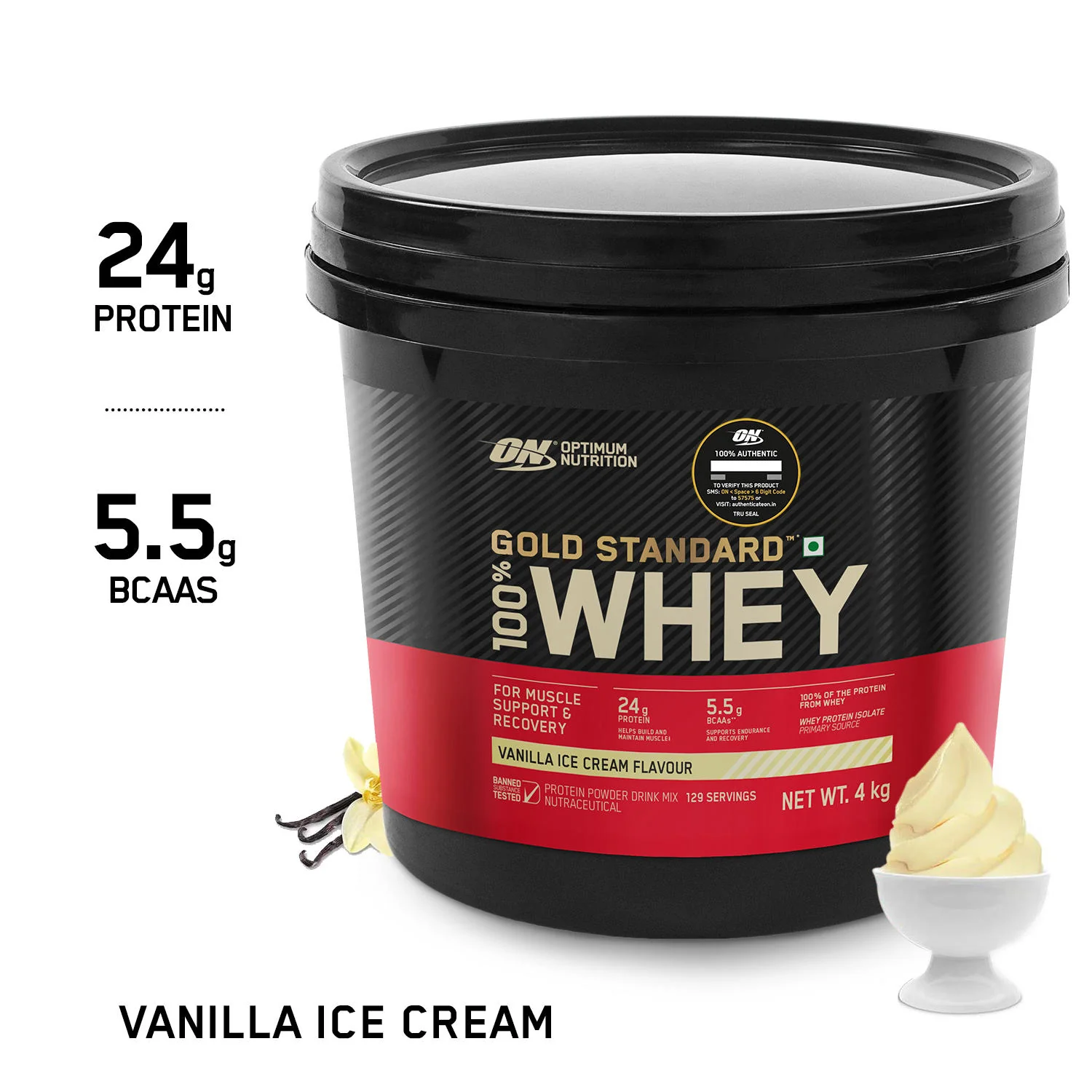 Gold Standard 100% Whey Protein Powder Vanilla Ice Cream 4 kg + Pre Workout Green Apple - Image 8