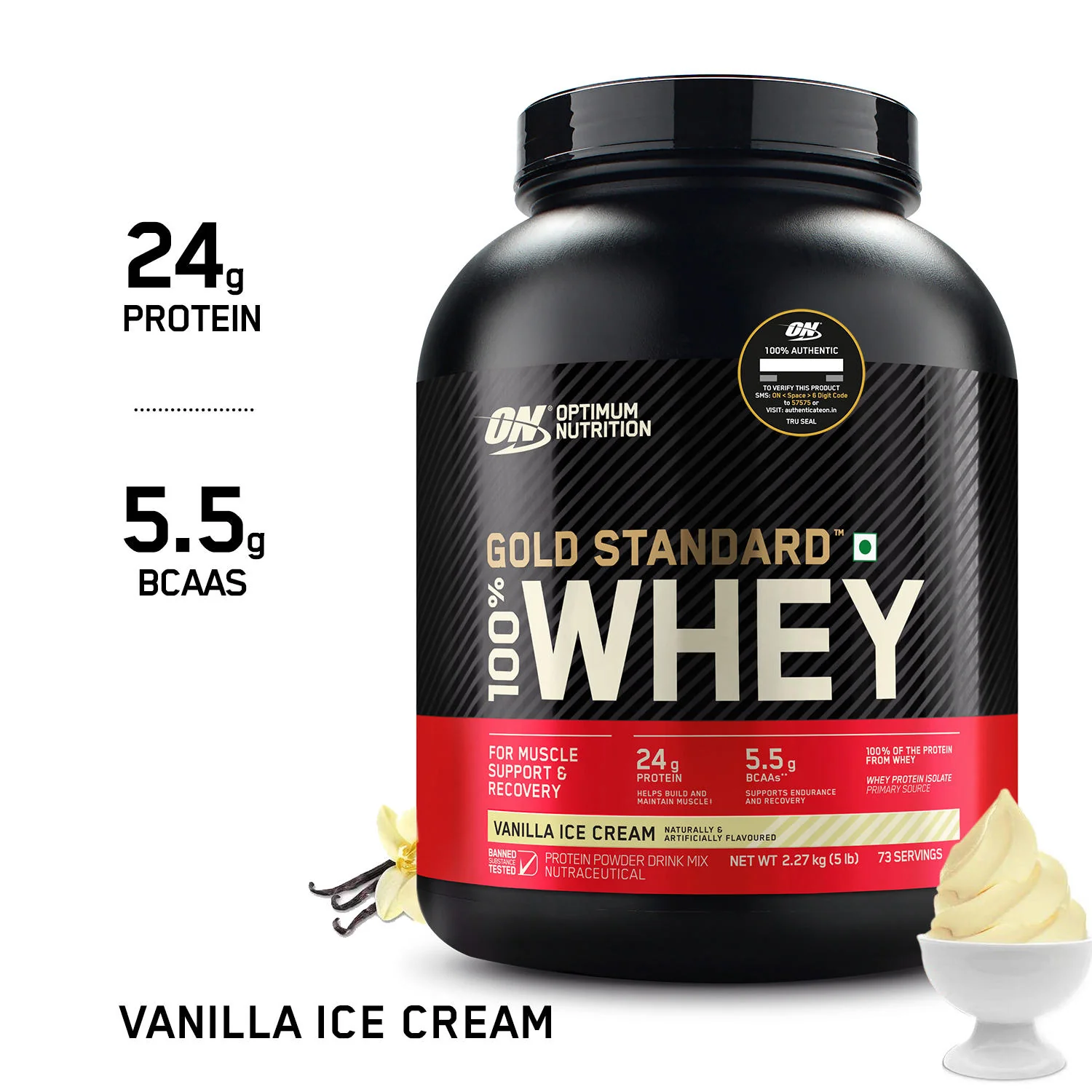 Gold Standard 100% Whey Protein Powder Vanilla Ice Cream 5 lbs and Micronised Creatine Powder Unflavoured 250 g - Image 6