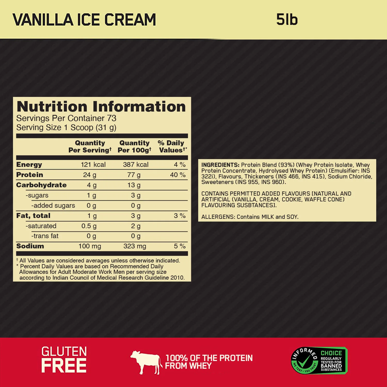 Gold Standard 100% Whey Protein Powder Vanilla Ice Cream 5 lbs and Micronised Creatine Powder Unflavoured 250 g - Image 7