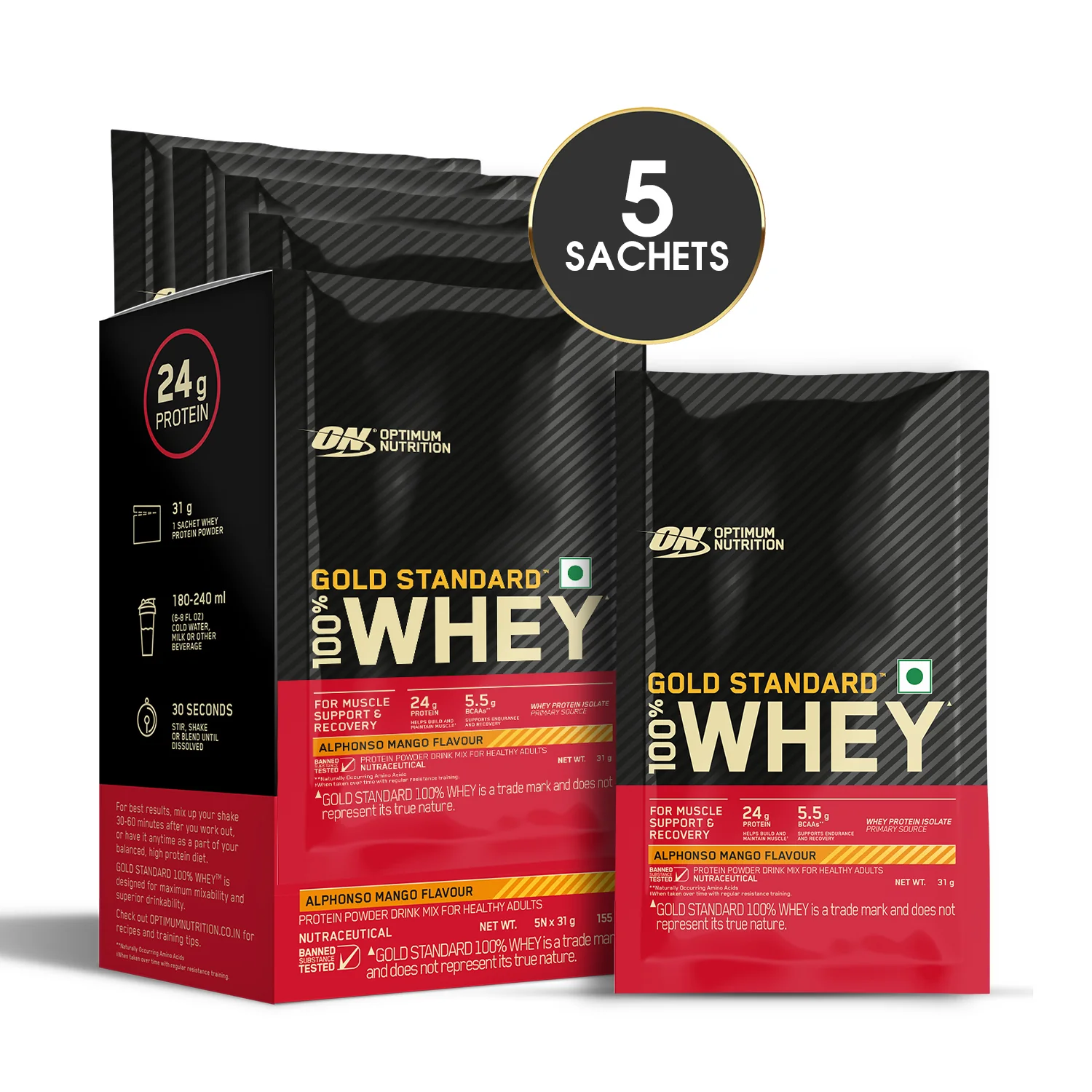 Gold Standard 100% Whey - Vanilla Ice Cream - Pack of 5 + Gold Standard 100% Whey - Alphonso Mango - Pack of 5 - Image 16
