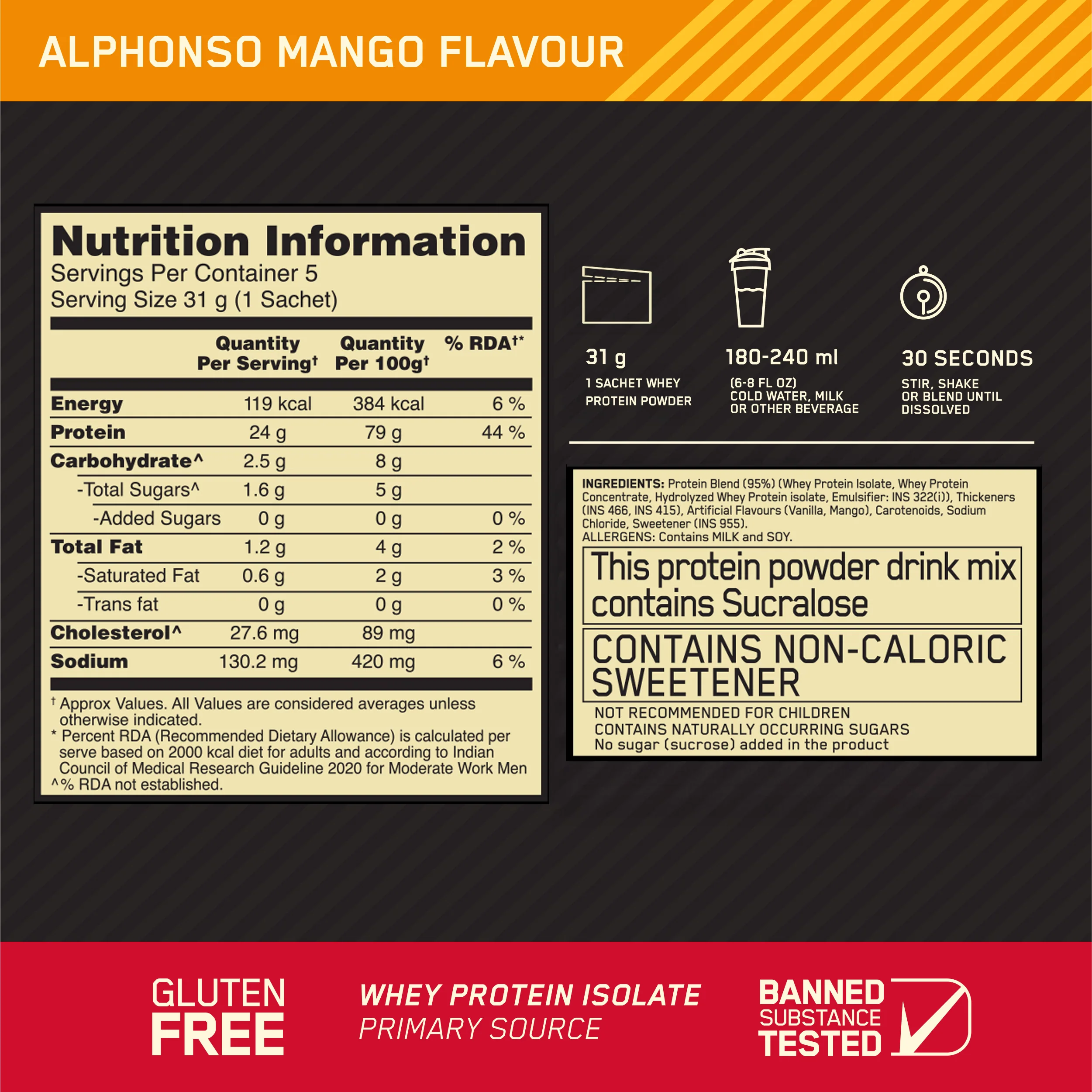 Gold Standard 100% Whey - Vanilla Ice Cream - Pack of 5 + Gold Standard 100% Whey - Alphonso Mango - Pack of 5 - Image 25