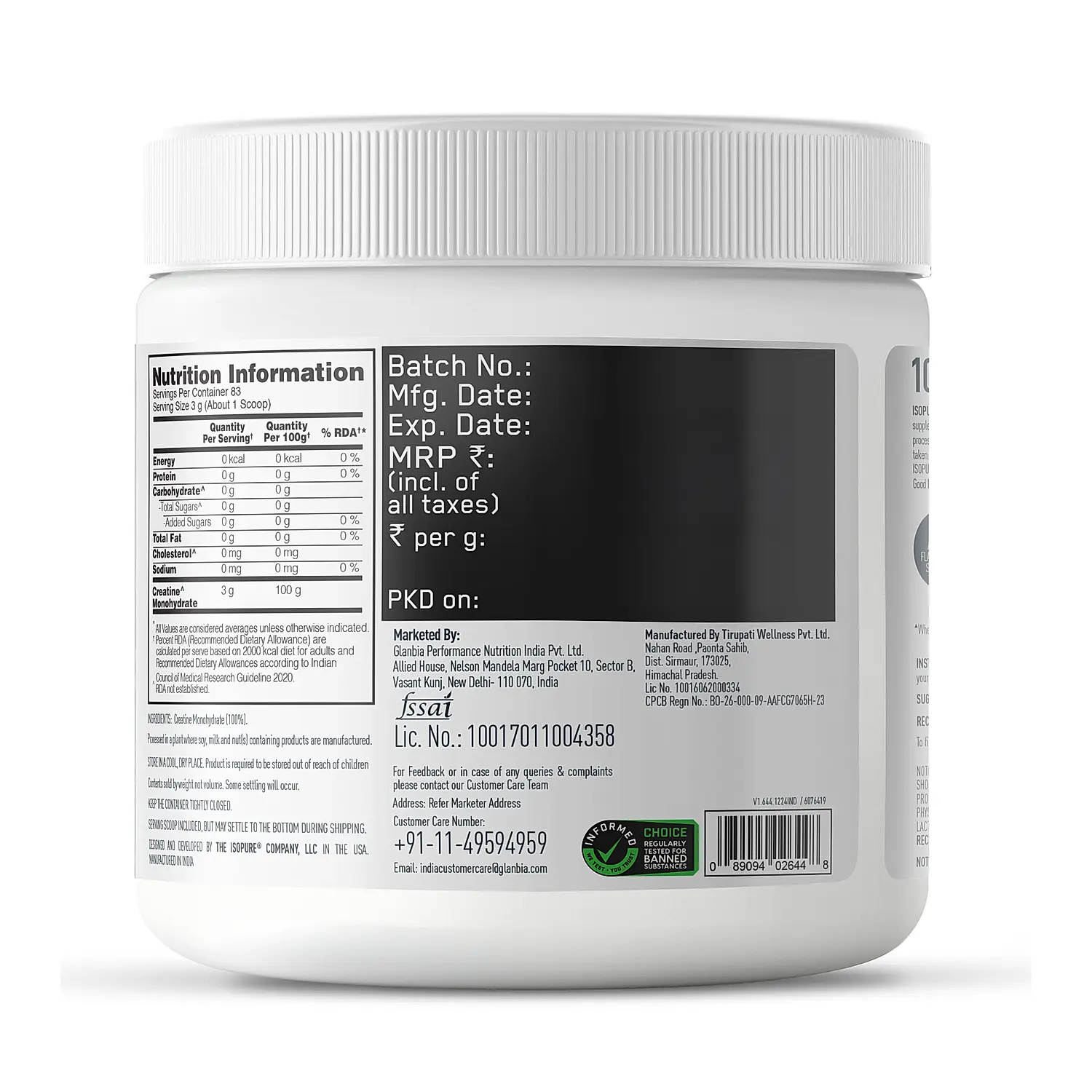 Isopure Unflavored 1 kg + Isopure 100% Creatine Monohydrate Micronized, 250g- 83 servings - Image 24