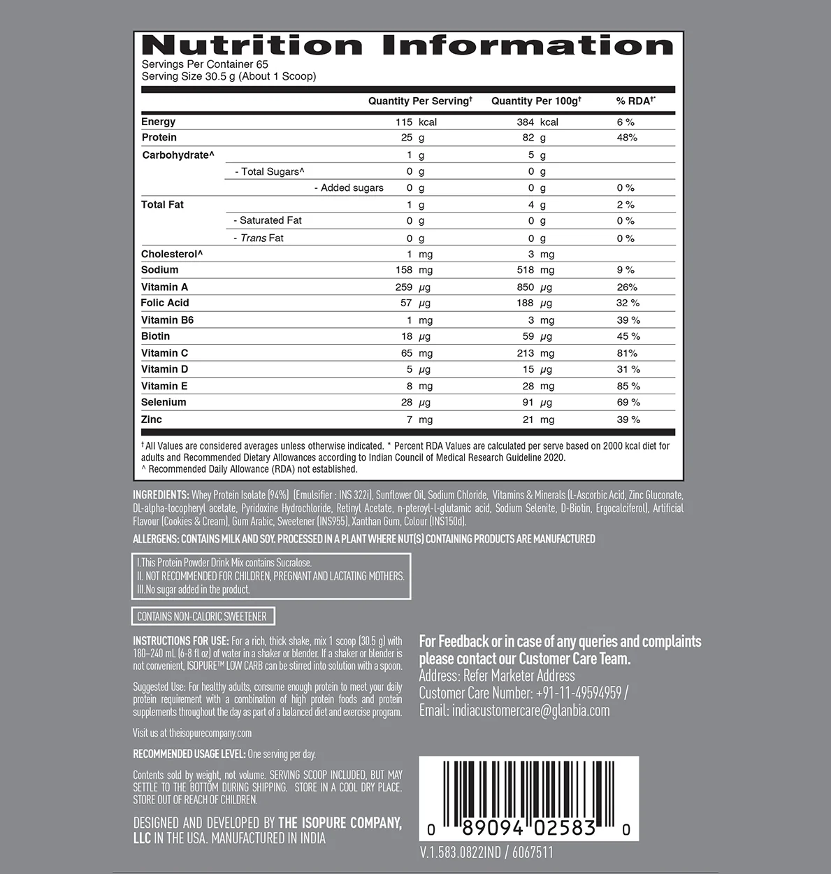 Isopure Whey Protein Isolate Powder with Vitamins for Immune Support - 2 kg (Cookies & Cream) - Image 7