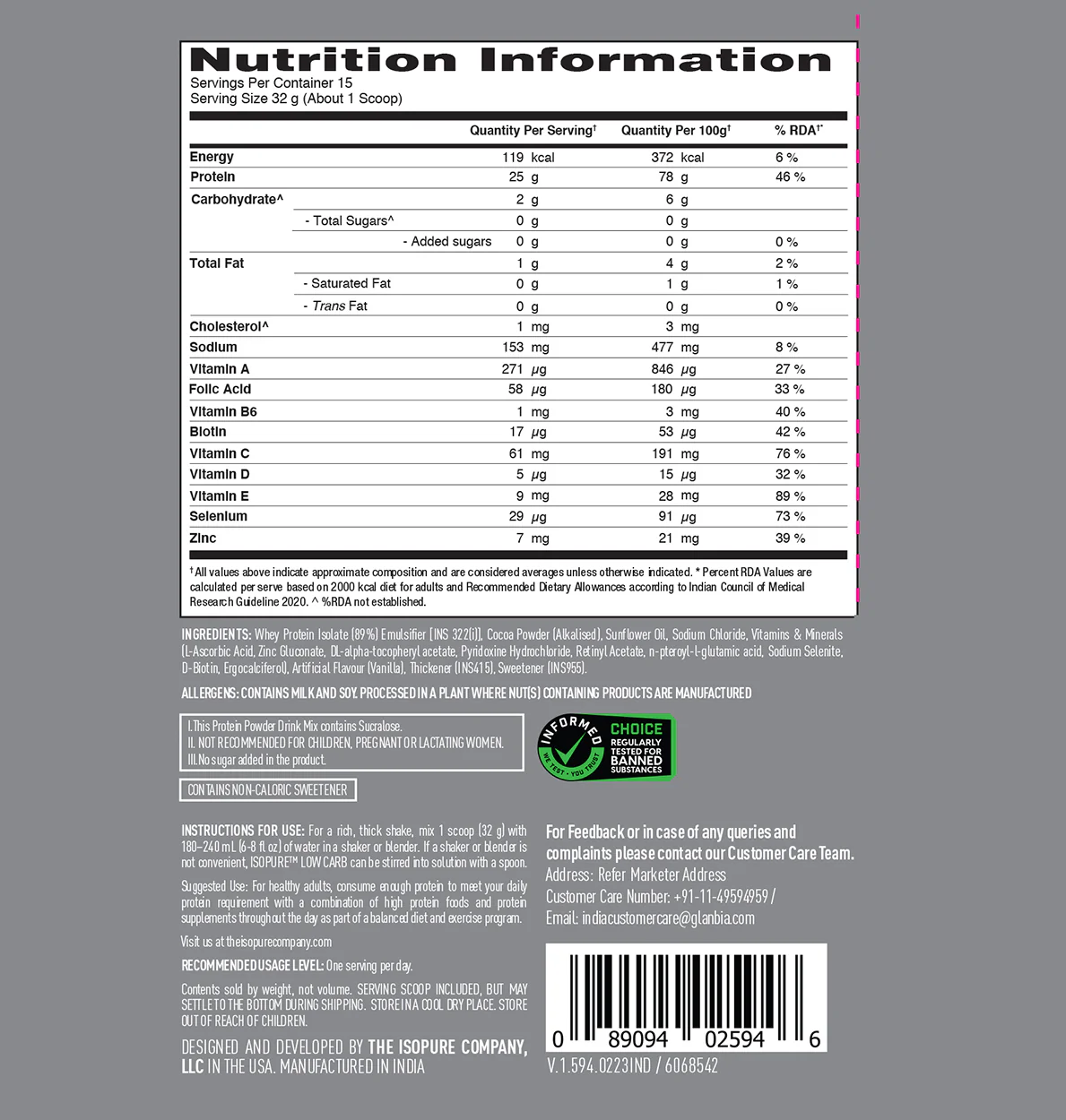 Isopure Dutch Chocolate - 500g / 1.1lb (Low Carb, Lactose-Free, Zero Added Sugar) - Image 9