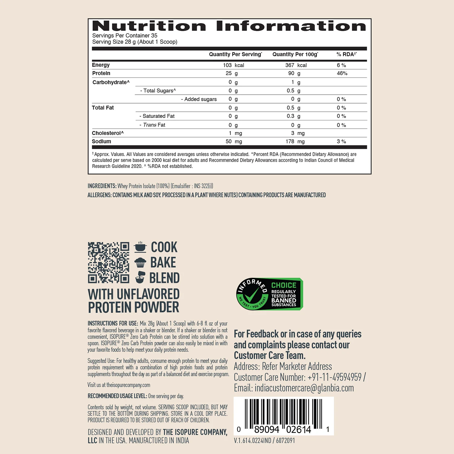Isopure Zero Carb Protein 1 kg / 2.2 lbs (Unflavoured) - Image 10