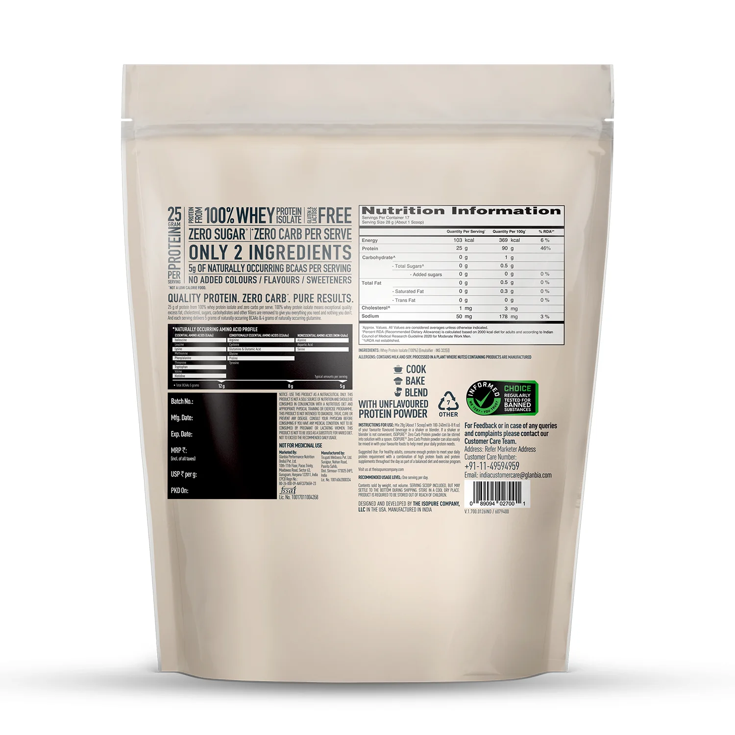 Isopure Zero Carb Protein 500g / 1.1lb (Unflavoured) - Image 10