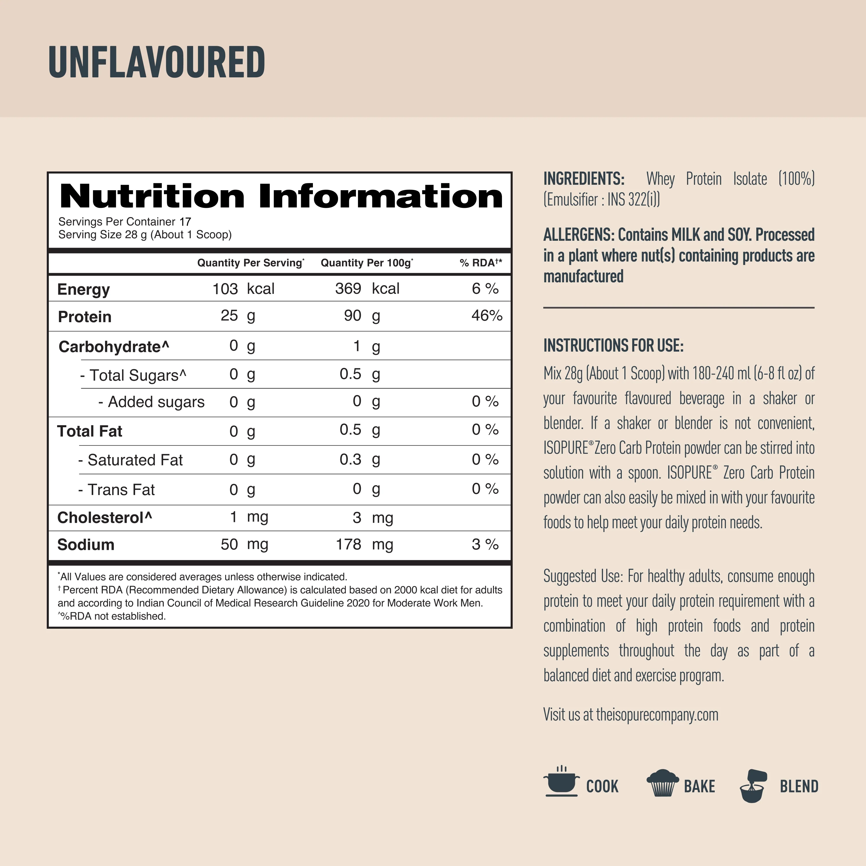 Isopure Zero Carb Protein 500g / 1.1lb (Unflavoured) - Image 9
