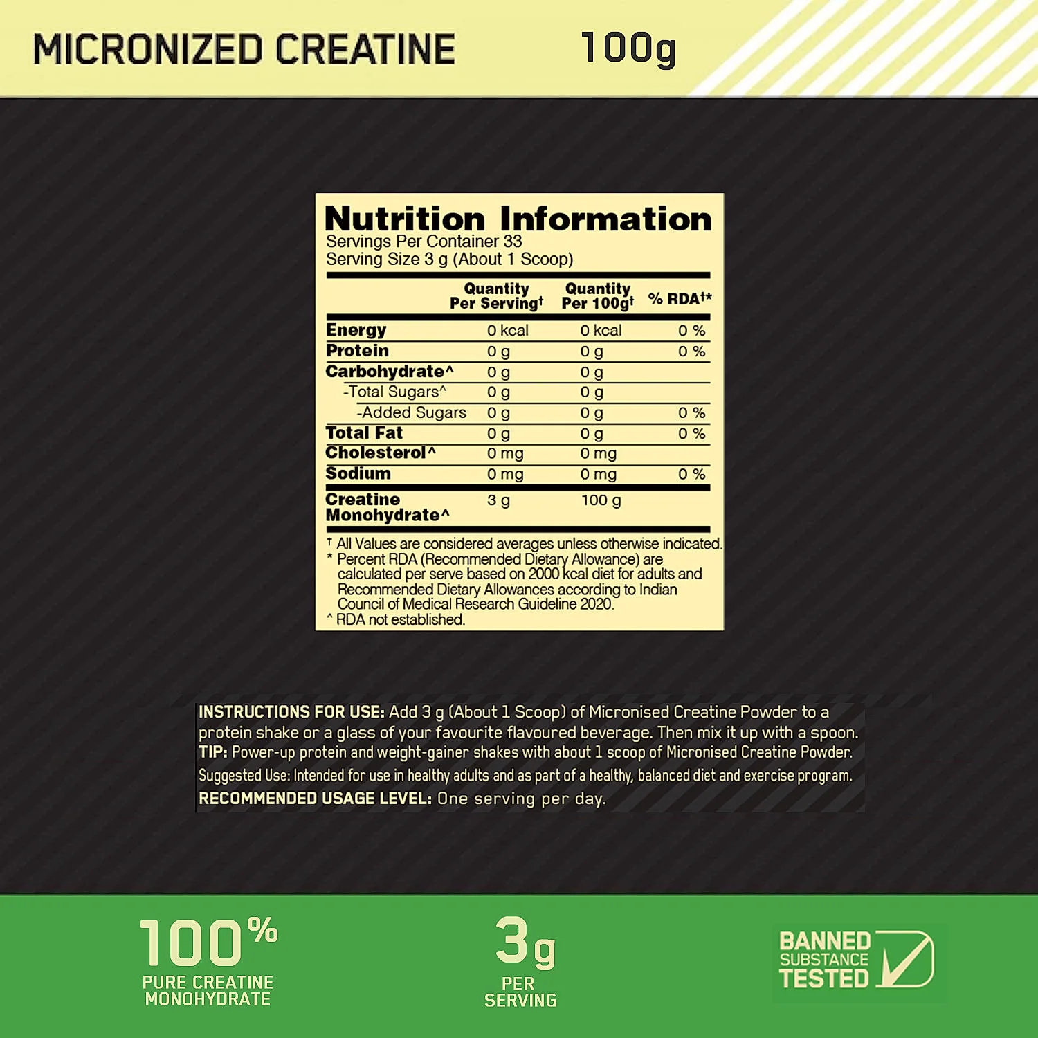 Micronized Creatine Powder | Unflavoured | 100 g + Multivitamin for MEN- 60 Tablets - Image 5