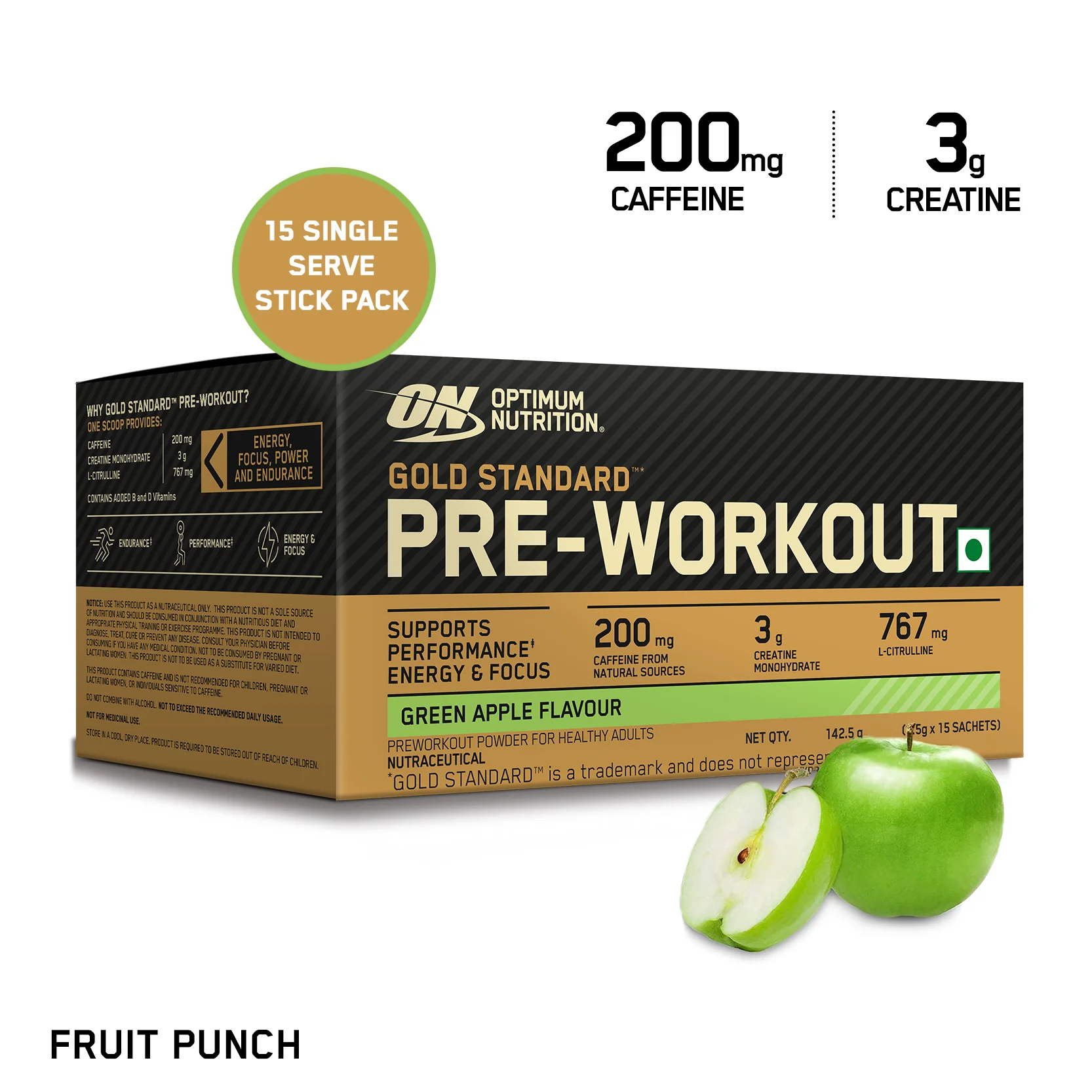 Optimum Nutrition (ON) Gold Standard Pre-Workout- 142.5g/15 single serve packs (Green Apple Flavor), For Energy, Focus, Power, Endurance & Performance - Image 6