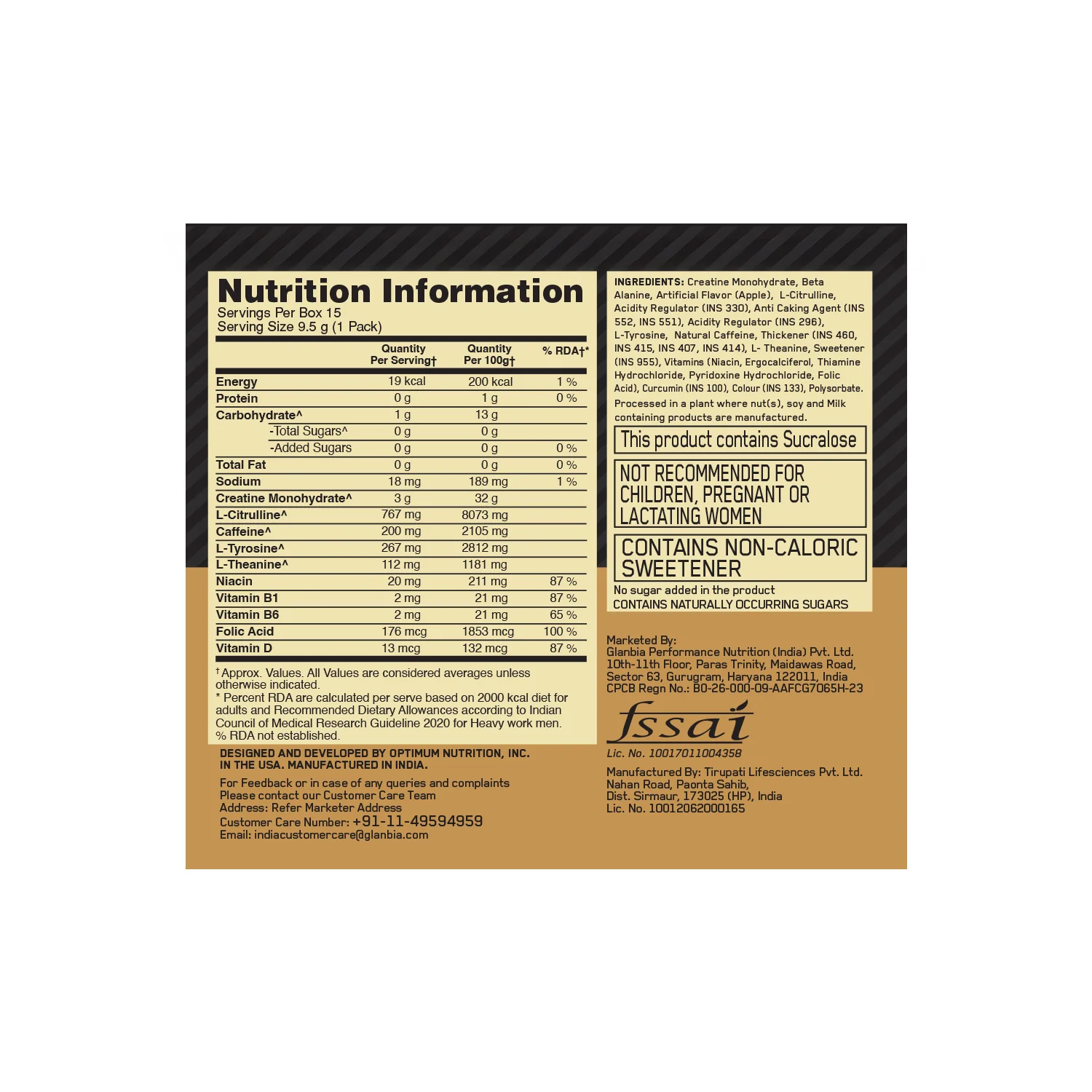 Optimum Nutrition (ON) Gold Standard Pre-Workout- 142.5g/15 single serve packs (Green Apple Flavor), For Energy, Focus, Power, Endurance & Performance - Image 9