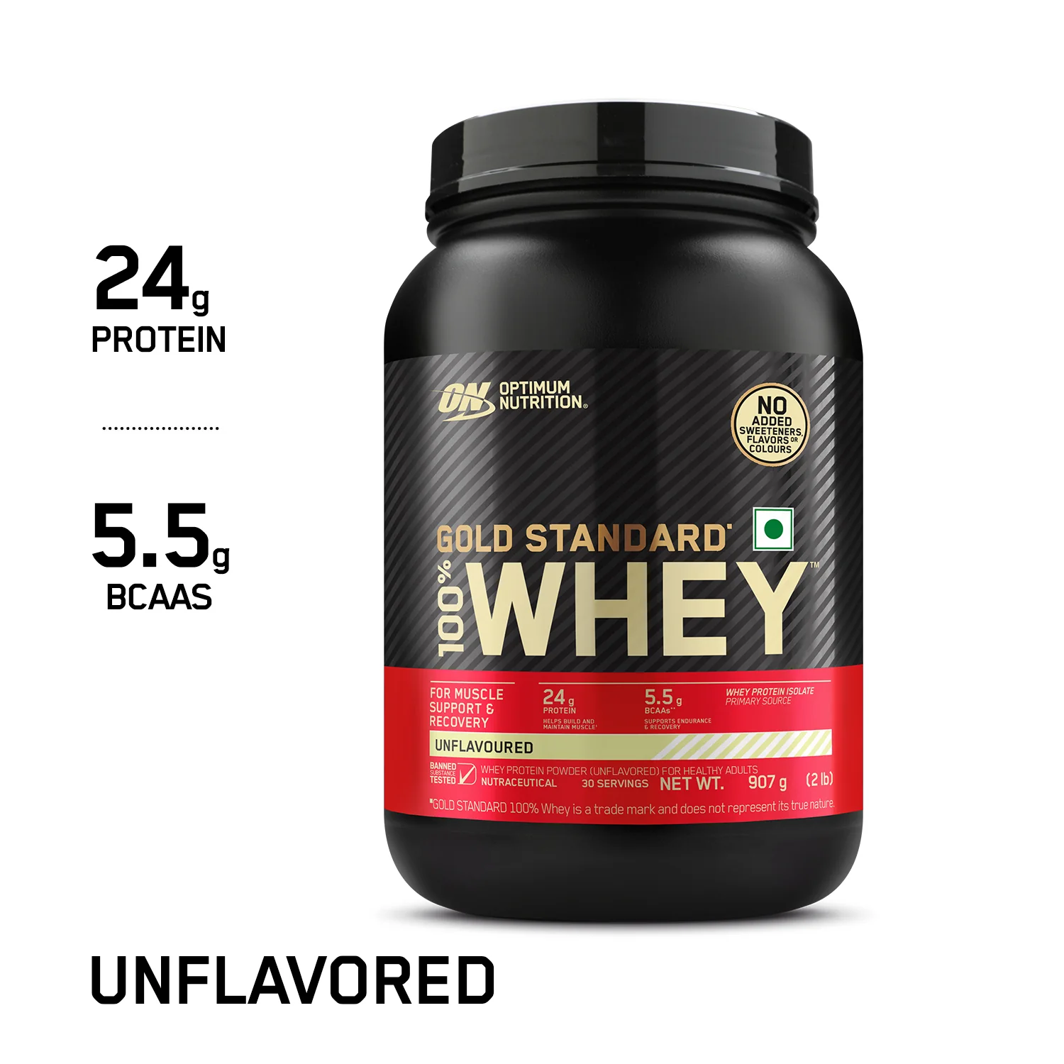 Unflavoured Optimum Nutrition (ON) Gold Standard 100% Whey Protein Powder - 2 lb, 907 g - Image 11