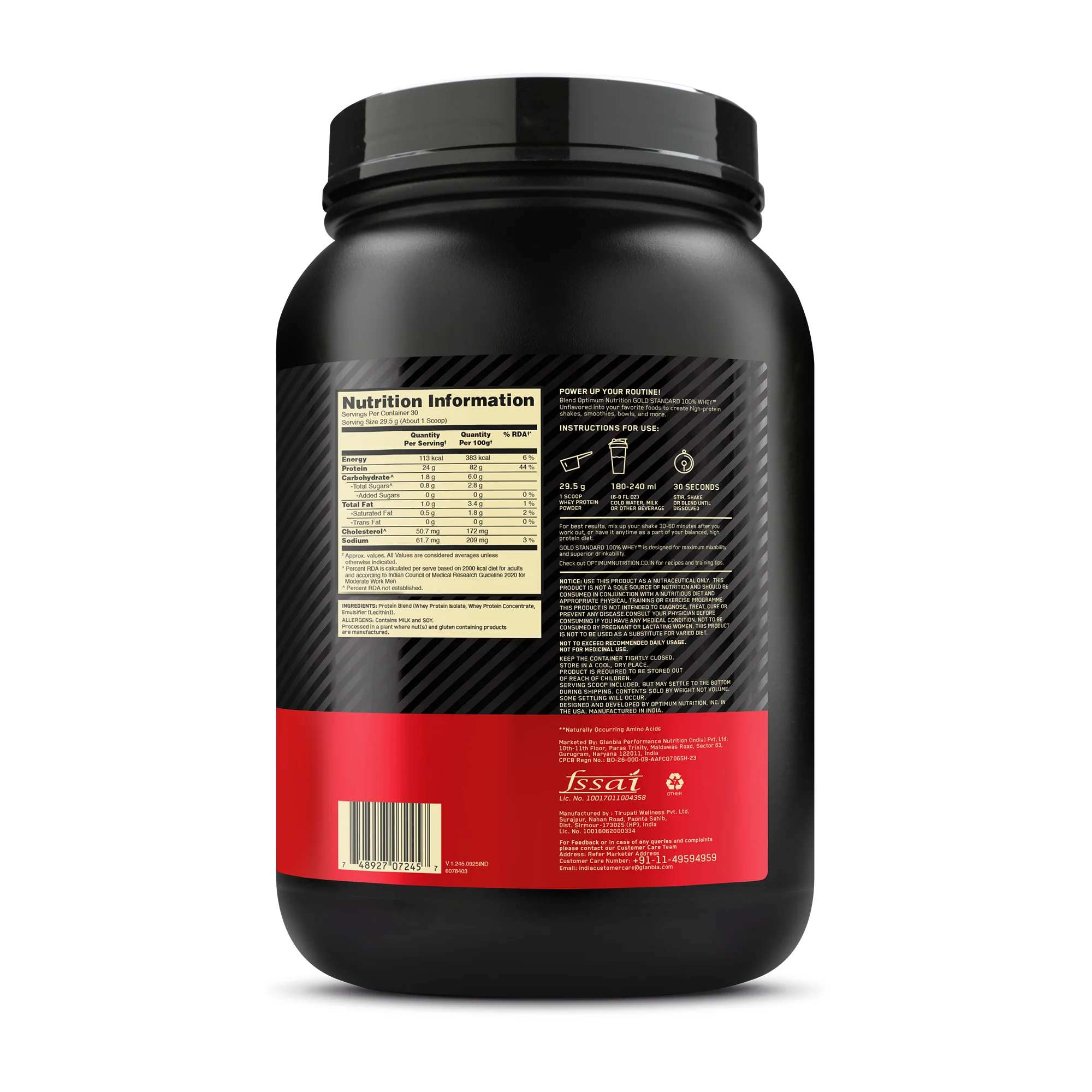 Unflavoured Optimum Nutrition (ON) Gold Standard 100% Whey Protein Powder - 2 lb, 907 g - Image 15