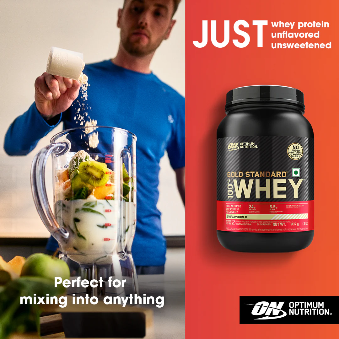 Unflavoured Optimum Nutrition (ON) Gold Standard 100% Whey Protein Powder - 2 lb, 907 g - Image 3